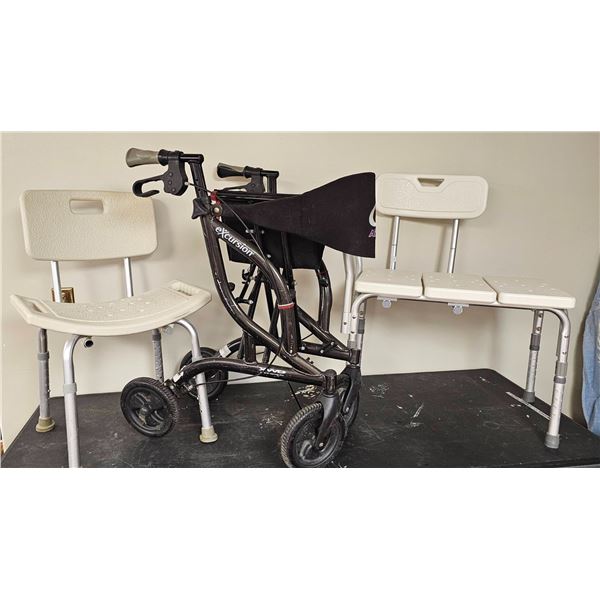 Mobility Aids: Folding Walker, Shower Chair, Transfer Bench