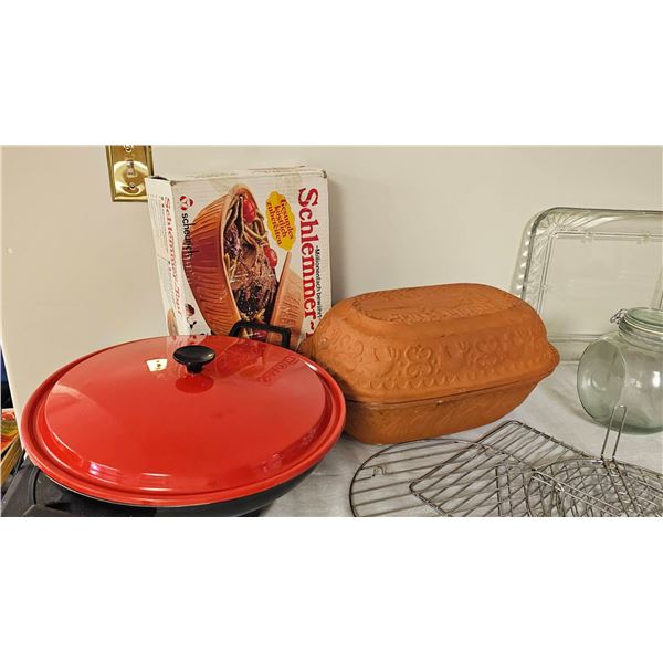Kitchen Cookware Lot with SchlemmerTopf, Racks, Glassware, and More