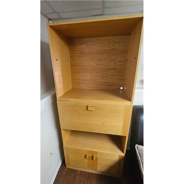 Light Wood Cabinet with Shelves and Storage Doors