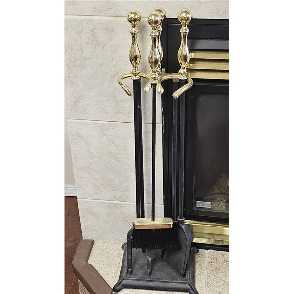 Brass and Black Fireplace Tool Set with Stand
