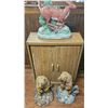 Image 1 : Resin Deer and Bear Statues with Two-Door Wooden Cabinet