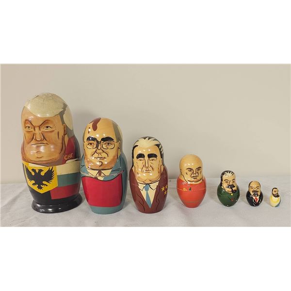 7 Hand-Painted Russian Nesting Dolls With Political Figures