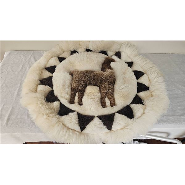 Handmade Peruvian Sheepskin Wool Rug with Alpaca Design
