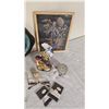 Image 2 : Lot With Framed Art, Signed Plate, Collectibles, and Decor