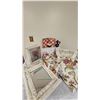 Image 1 : Decorative Lot With Mirror, Art, Bedding, Bear, and Collectibles