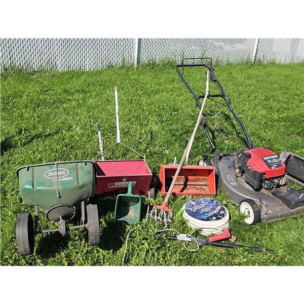 Lawn Care Tools Lot With Craftsman Lawnmower And Spreaders