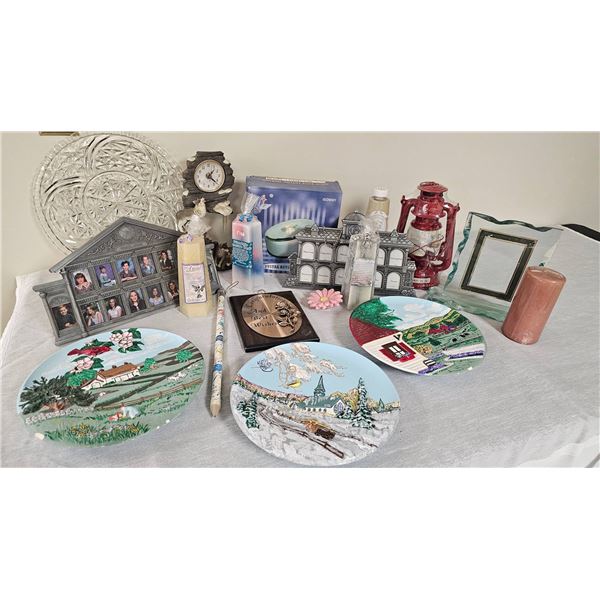 Decorative Plates, Candles, Frames, Clock, Collectibles Lot
