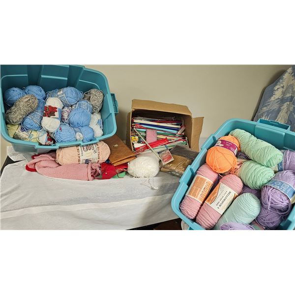 Large Lot Yarn, Knitting Needles, and Needlework Tools