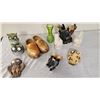 Image 1 : Figurines, Pair of Wooden Clogs, and Green Glass Vase