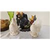Image 5 : Figurines, Pair of Wooden Clogs, and Green Glass Vase