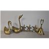 Image 1 : Brass Swan Figurines, Bird Wall Hook and Handbell Lot