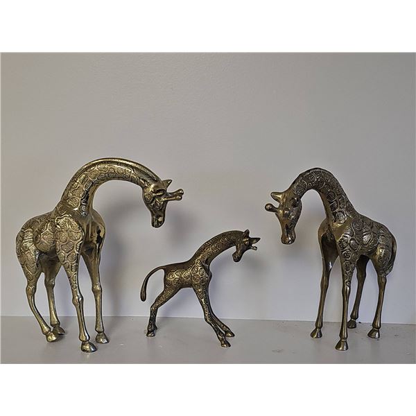 3 Embossed Brass Giraffe Figurines