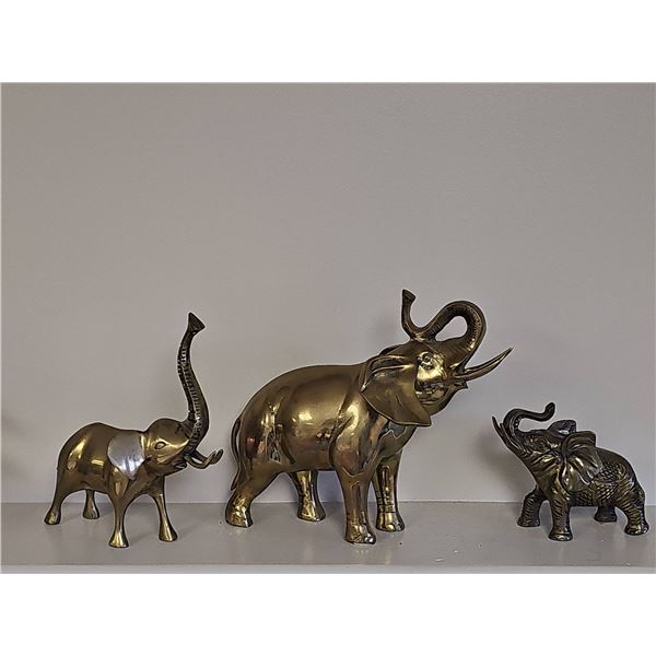 3 Brass Elephant Figurines