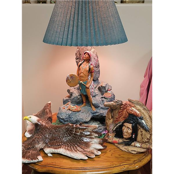 Sculpted Native American Table Lamp with Eagle and Warrior Figures