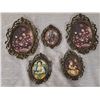 Image 1 : 5 Italian Ornate Brass Framed Miniature Art Prints