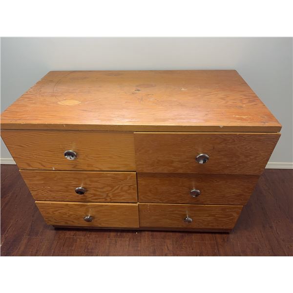 Wooden Six-Drawer Dresser with Metal Pulls