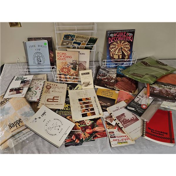 Canadian Community Cookbooks, Tablecloths, and Racks