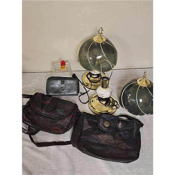 2 Patchwork Leather Bags, 2 Table Lamps, Perfume, and Wallet