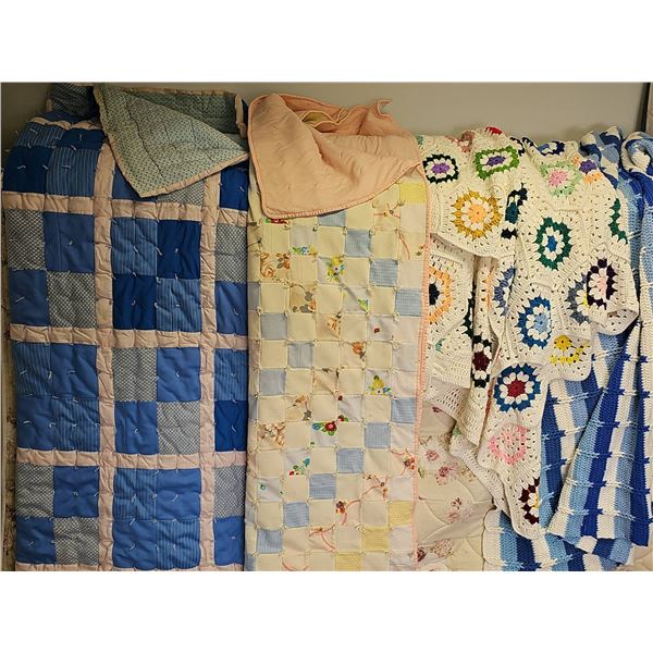Handmade Quilts and Crochet Afghans, Lot of 4