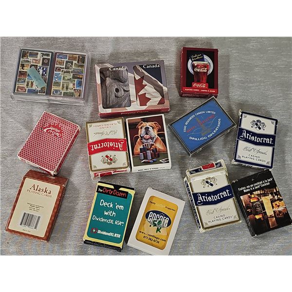 14 Assorted Playing Card Decks Including Coca-Cola, Aristocrat, Canada, Alaska