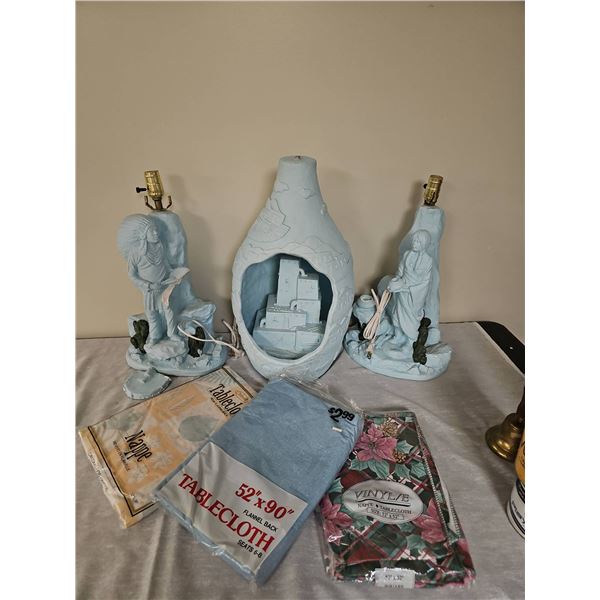 Native American Style Table Lamps and Pueblo Decor With Tablecloths