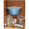 Image 1 : Collection With Pyrex Bowl, Glass Jars, Harmonica, Scissors, Brooch