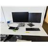 Image 1 : L1 - Adjustable height desk w/ chair & computer monitors