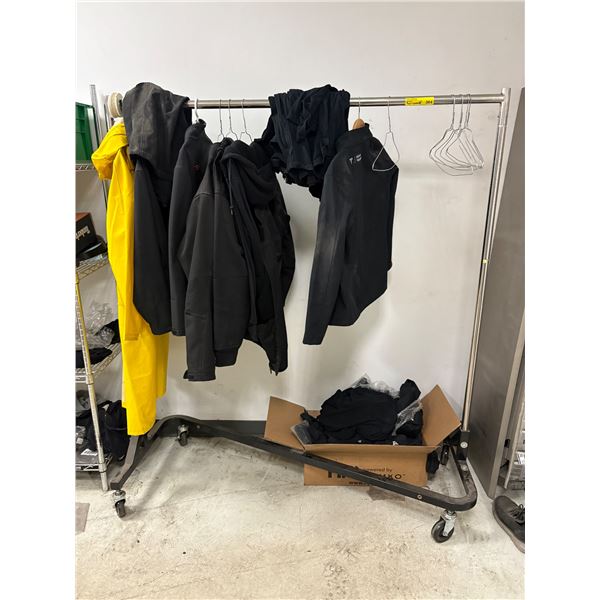 L2 - Clothing Rack with Assorted Workshop Clothes - Tesla/ Milwaukee Jackets etc.