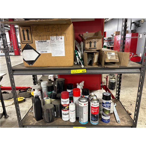 L2 - 2 Shelves - AC flush solvents, Wurth cleaning aerosols, spray paint, filters, etc.