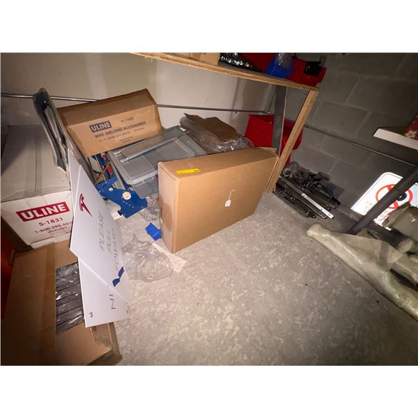 L2 - BNIB cabinet, wire racking accessories, cardboard boxes, etc.