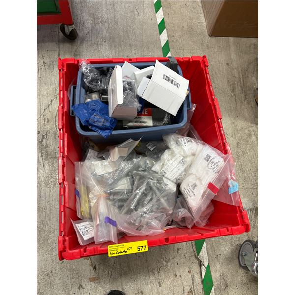 L2 - Dolly w/ bin containing misc. OEM Tesla bolts, clips, etc.