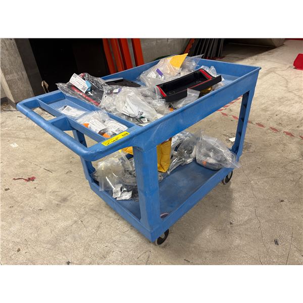 L2 - Uline cart w/ misc. BNIB OEM Tesla Parts including filters, license plate brackets, bolts, etc.
