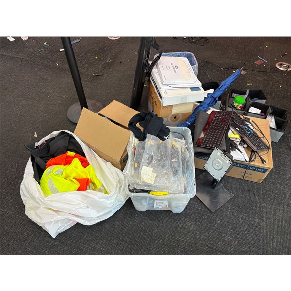 L2 - Large group of office equipment includes: Hi-Vis Vests, cables, heater,  keyboards