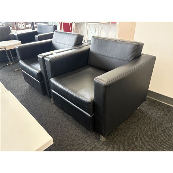 L2 - Pair of Contemporary Black Leather Club Chairs
