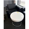 Image 2 : L2 - Pair of Contemporary Black Leather Club Chairs with a Circular Coffee Table with Stainless Stee