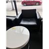 Image 3 : L2 - Pair of Contemporary Black Leather Club Chairs with a Circular Coffee Table with Stainless Stee