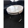 Image 3 : L2 - Pair of Contemporary Black Leather Club Chairs with a Circular Coffee Table with Stainless Stee
