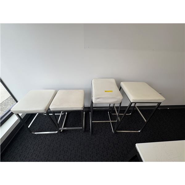 L2 - Group lot of 4 Stools with Stainless Steel Legs and white cushions - Different Sizes