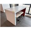 Image 1 : L2 - High-top Counter Table set with a white-and-red design, plus 2 Matching Bar Stools