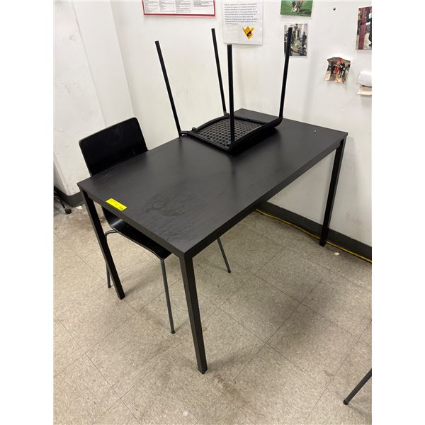 L2 - IKEA Breakroom set includes a Rectangular Table paired with Two Matching Black Chairs