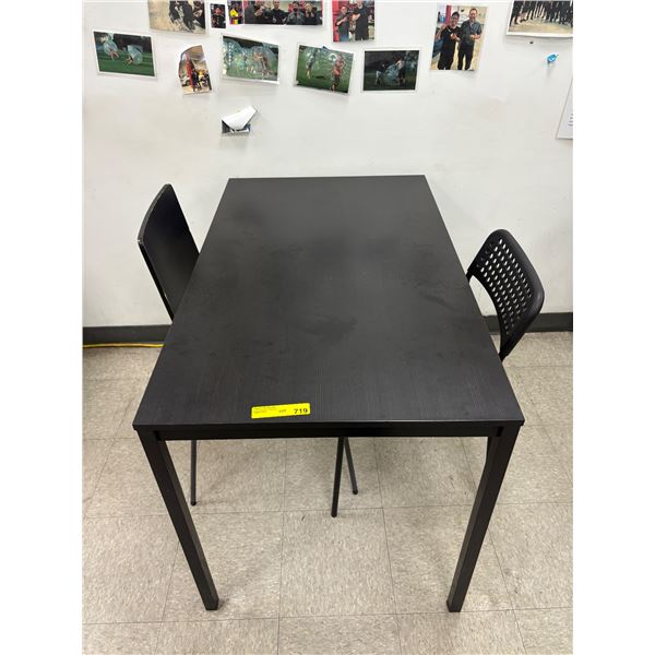 L2 - IKEA Breakroom set includes a Rectangular Table paired with Two Matching Black Chairs