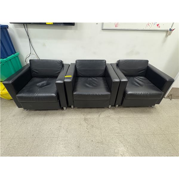 L2 - Set of 3 Black Leather Club chairs