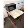 Image 2 : L2 - Panasonic Black Countertop Microwave Oven on White Utility Table with Red Legs