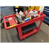 Image 1 : L2 - Red Plastic Rolling Utility Service Cart Loaded with Automotive Detailing Chemicals and Supplie