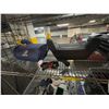 Image 3 : L2 - Chrome Wire Rolling Storage Rack Loaded with Assorted Child Safety Seats and Miscellaneous Gear