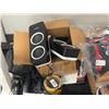 Image 2 : L2 - Assorted Office & Facility Lot: Logitech Speakers, Tesla License Plate Frames, Vacuum Bags, Sto