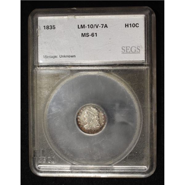 1835 BUST HALF DIME SEGS MS-61 LM-10/V-7A