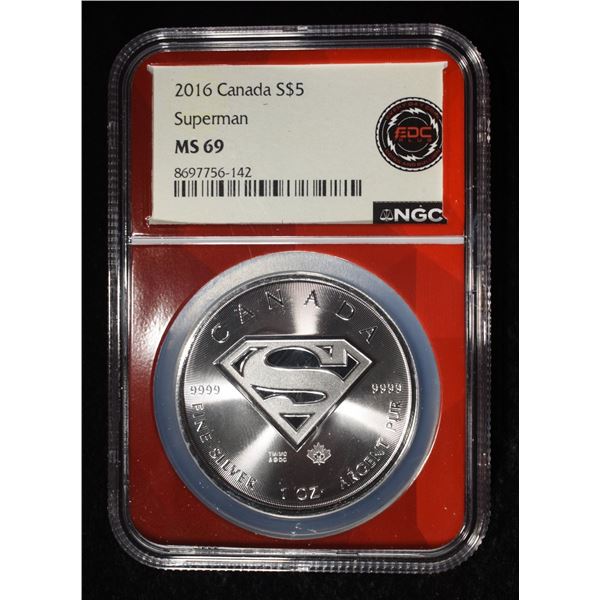 2016 1 OZ SILVER CANADA SUPERMAN NGC MS-69