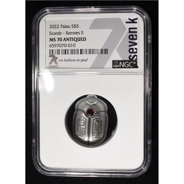 2022 PALAU SILVER SCARAB RAMSES II NGC MS70