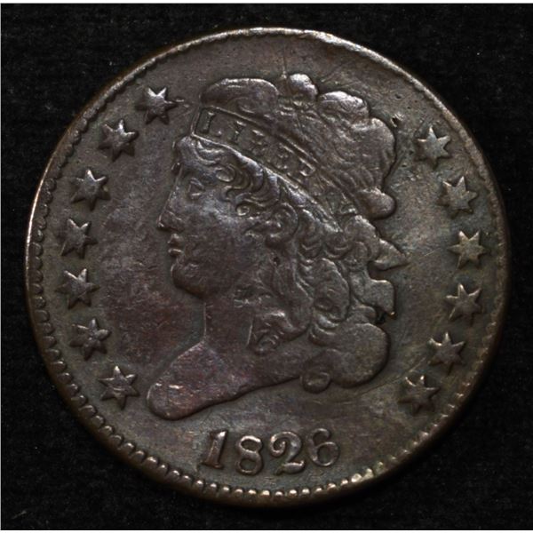 1826 HALF CENT XF DAMAGE